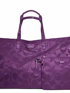 Coach Gateway Signature Nylon Packable Weekender Tote Bag in Amethyst Purple NWT